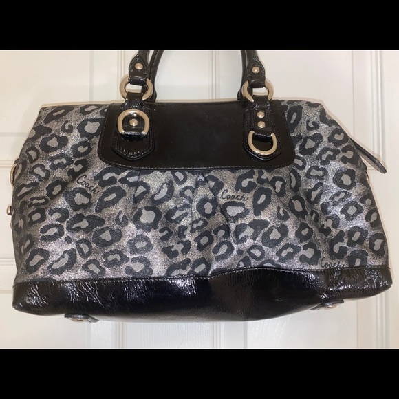 Coach Black Gray Metallic Ocelot Leopard Print Authentic Rare Sabrina Handbag - Picture 6 of 15